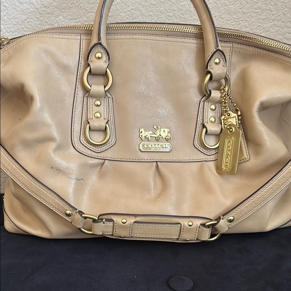 Coach Beige Leather Satchel with Gold Accents